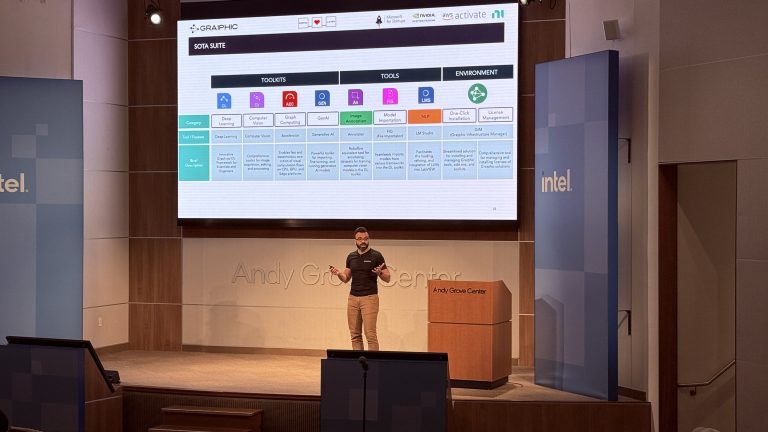 Youssef Menjour presenting the SOTA suite at Intel's Andy Grove Center