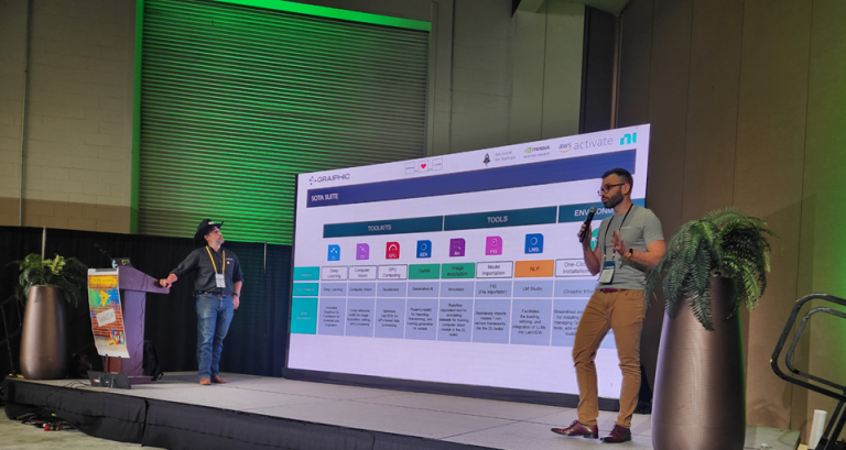 Graiphic presenting SOTA on stage at NI Connect 2025