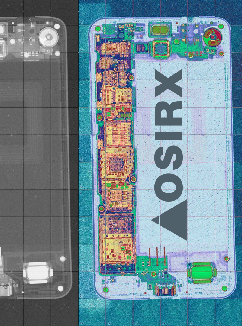Grayscale and false-color renderings of an electronic device