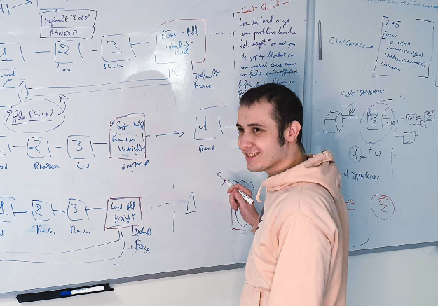 Youssef Menjour working on software architecture at the whiteboard