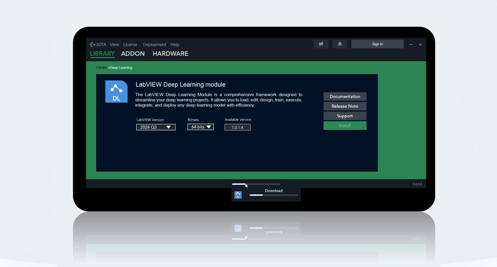 SOTA manager: selecting the Deep Learning Toolkit for LabVIEW